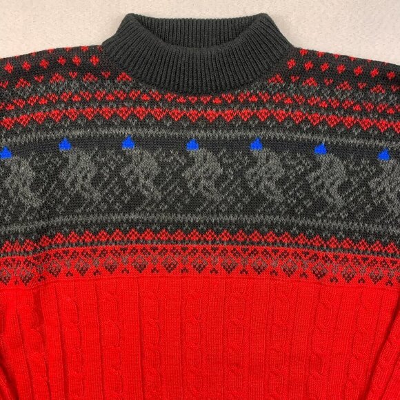 Vintage Wolsey Mens Sweater Large Red Black Fair Isle Cable Knit Ski Wool Italy - Picture 2 of 8